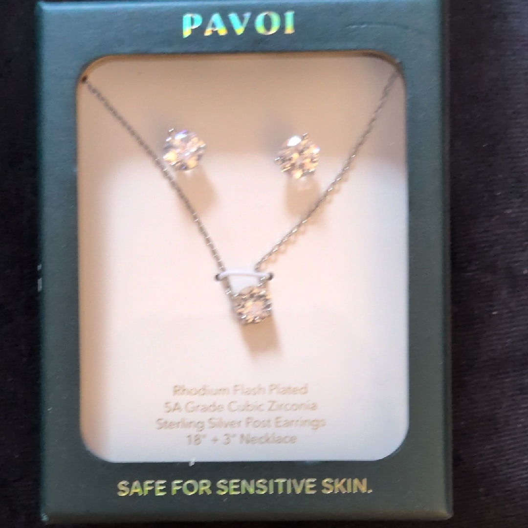 Pavoi Silver Necklace And Earring Set With Cubic Zirconia